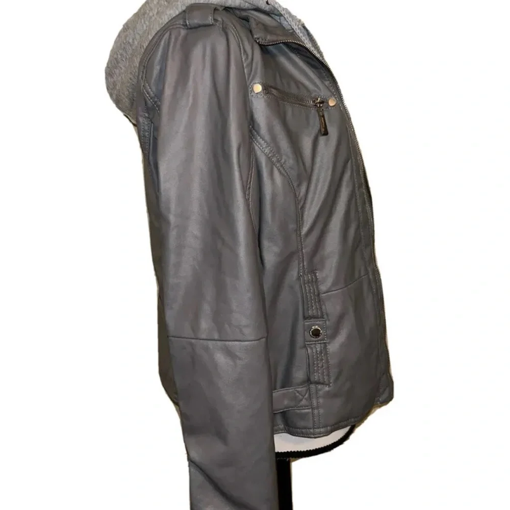 Jou Jou Vegan Leather Moto Jacket Gray Women’s Medium New With Tags - Picture 6 of 16